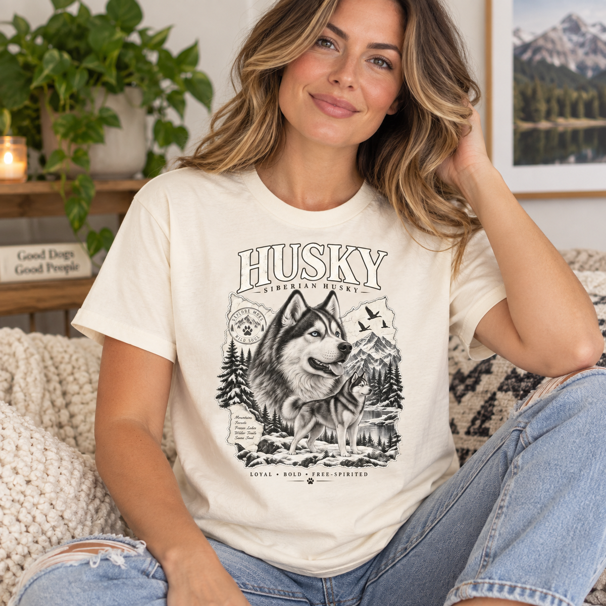 VOWHOUND Husky Dog Lover Graphic T-Shirt - Natural lifestyle mockup
