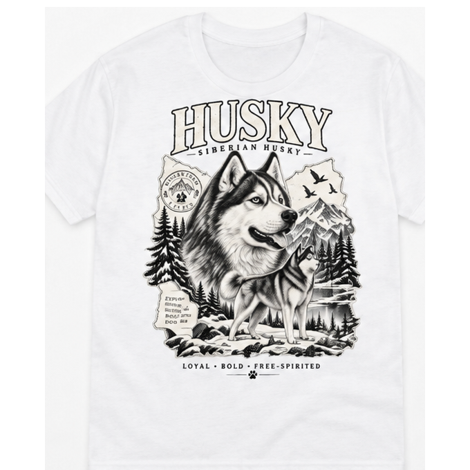 White VOWHOUND Husky Dog Lover Graphic T-Shirt original product mockup