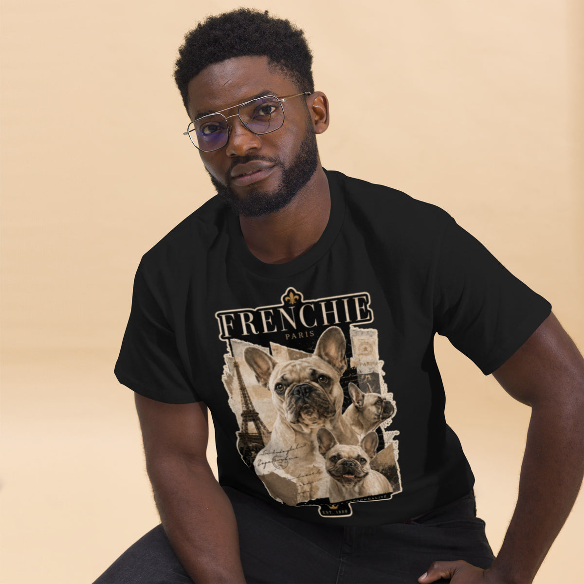 Black Frenchie Classic T-shirt lifestyle front view