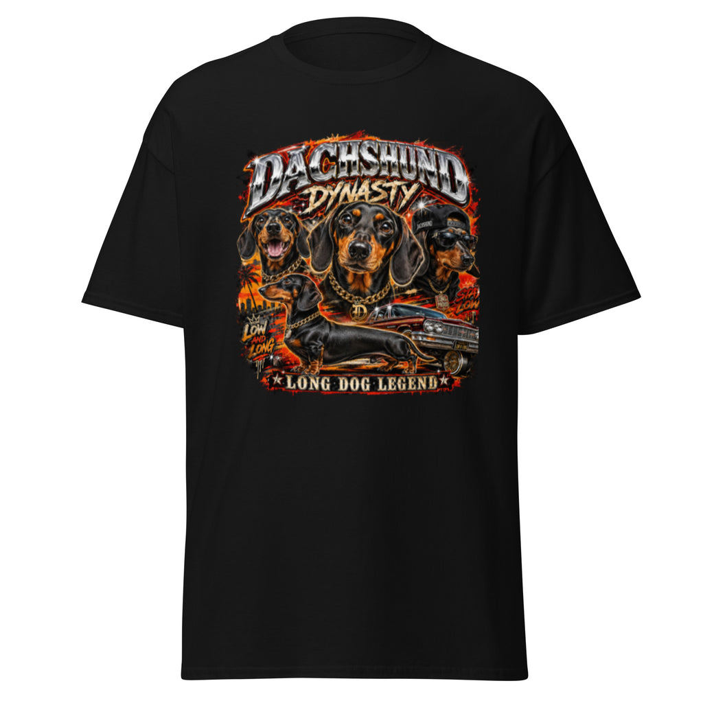 Black Dachshund Dynasty T-shirt alternate front view