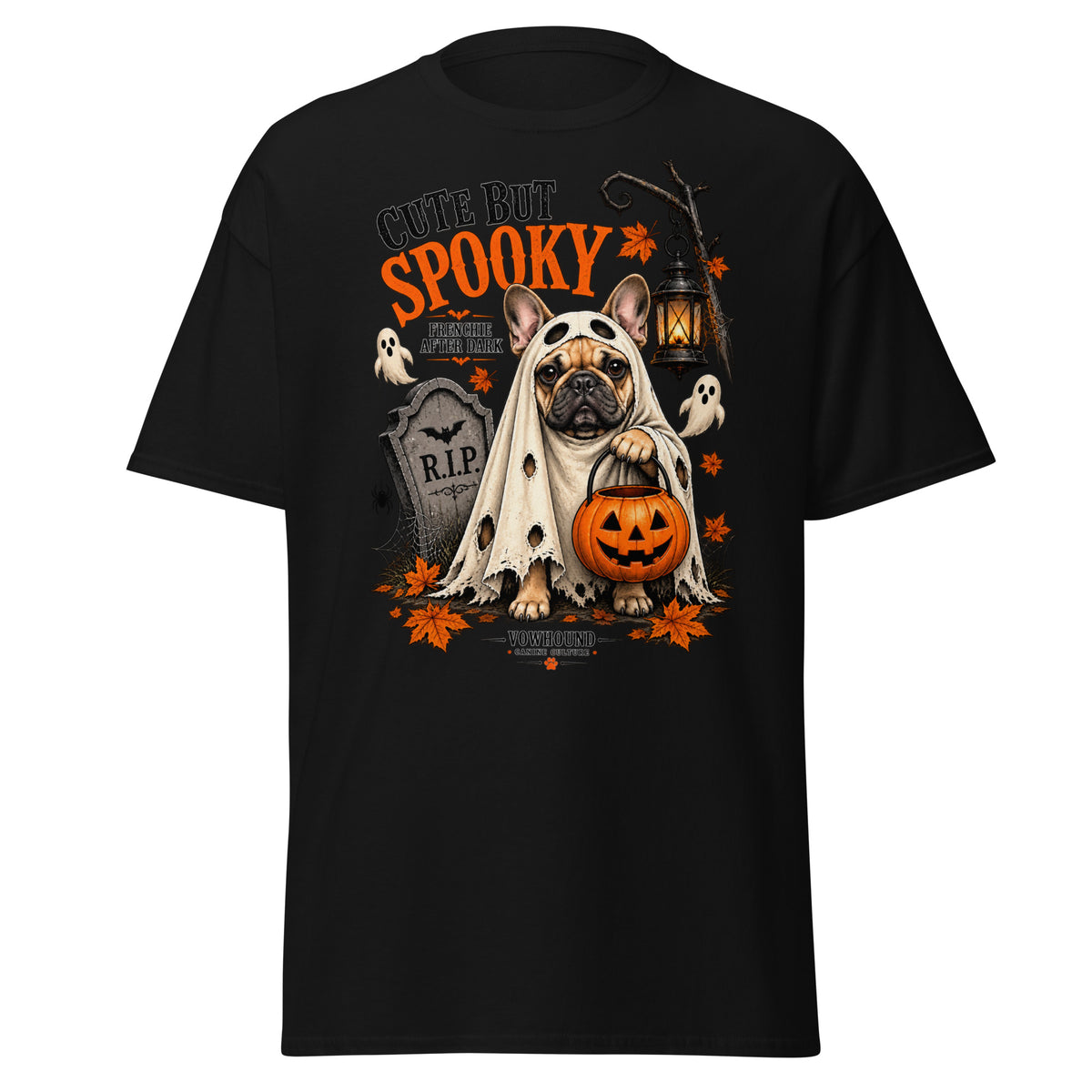 French Bulldog Frenchie After Dark Halloween graphic T-shirt by VOWHOUND in Black