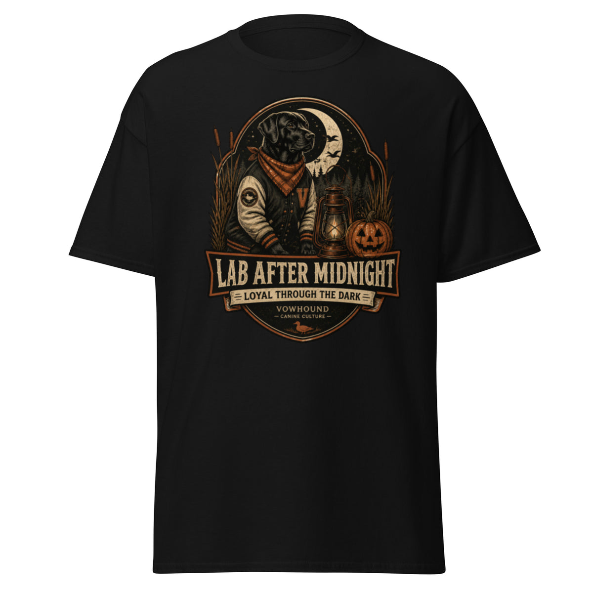 Labrador Lab After Midnight Halloween graphic T-shirt by VOWHOUND in Black