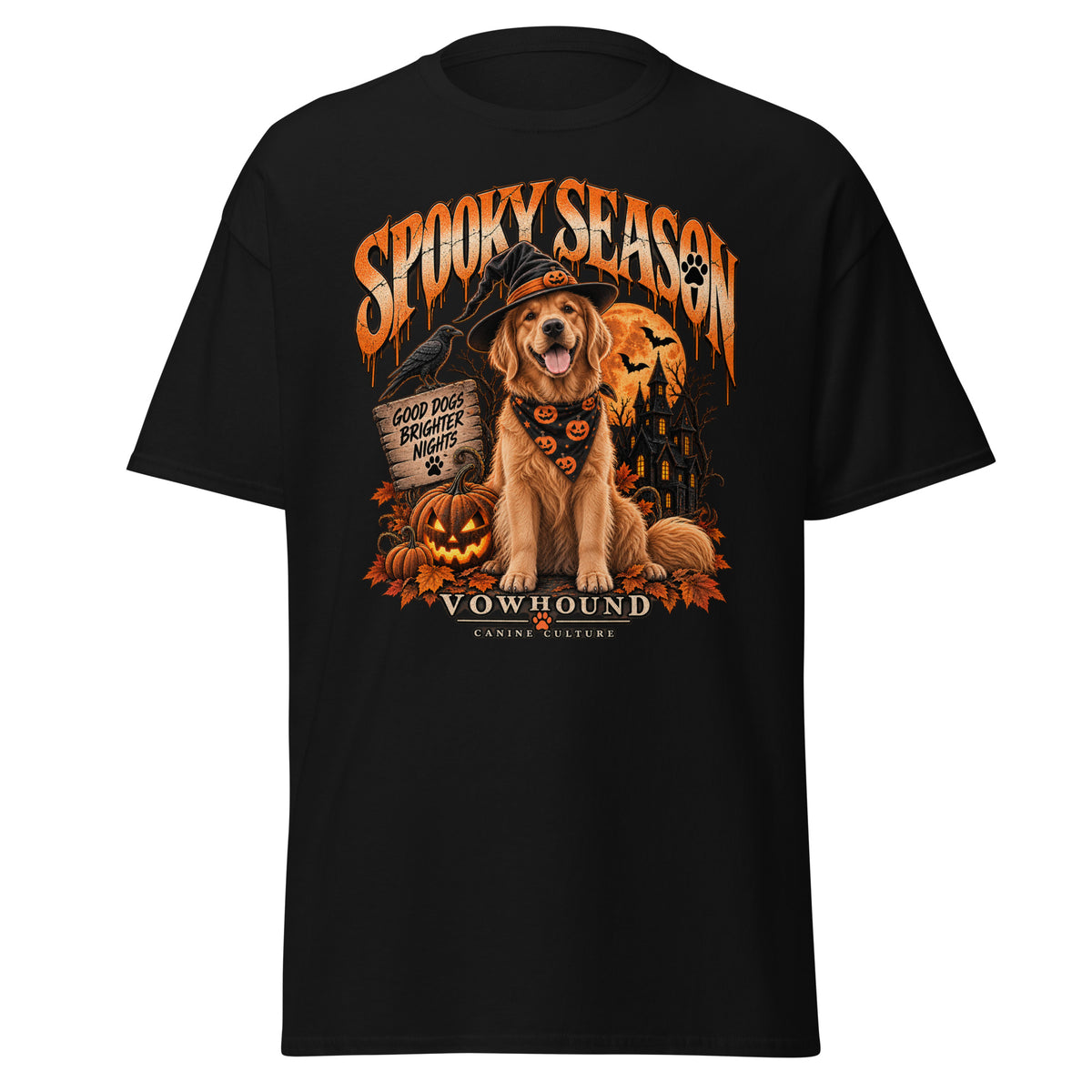 Spooky Season Halloween dog graphic T-shirt by VOWHOUND in Black