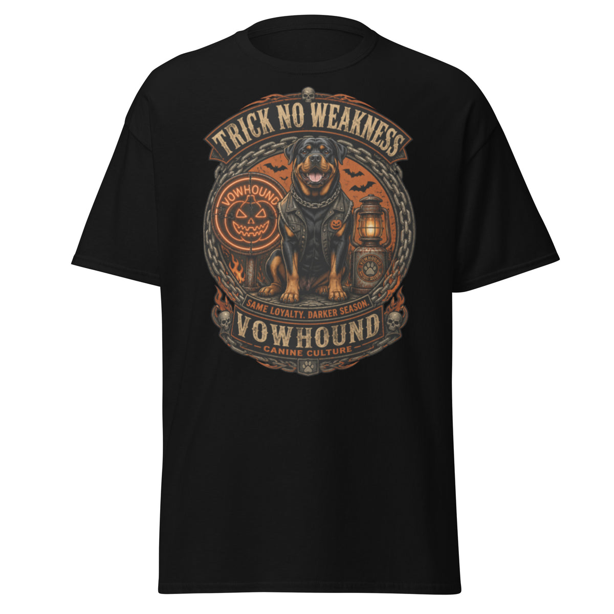 Will Trick for Treats Halloween dog graphic T-shirt by VOWHOUND in Black