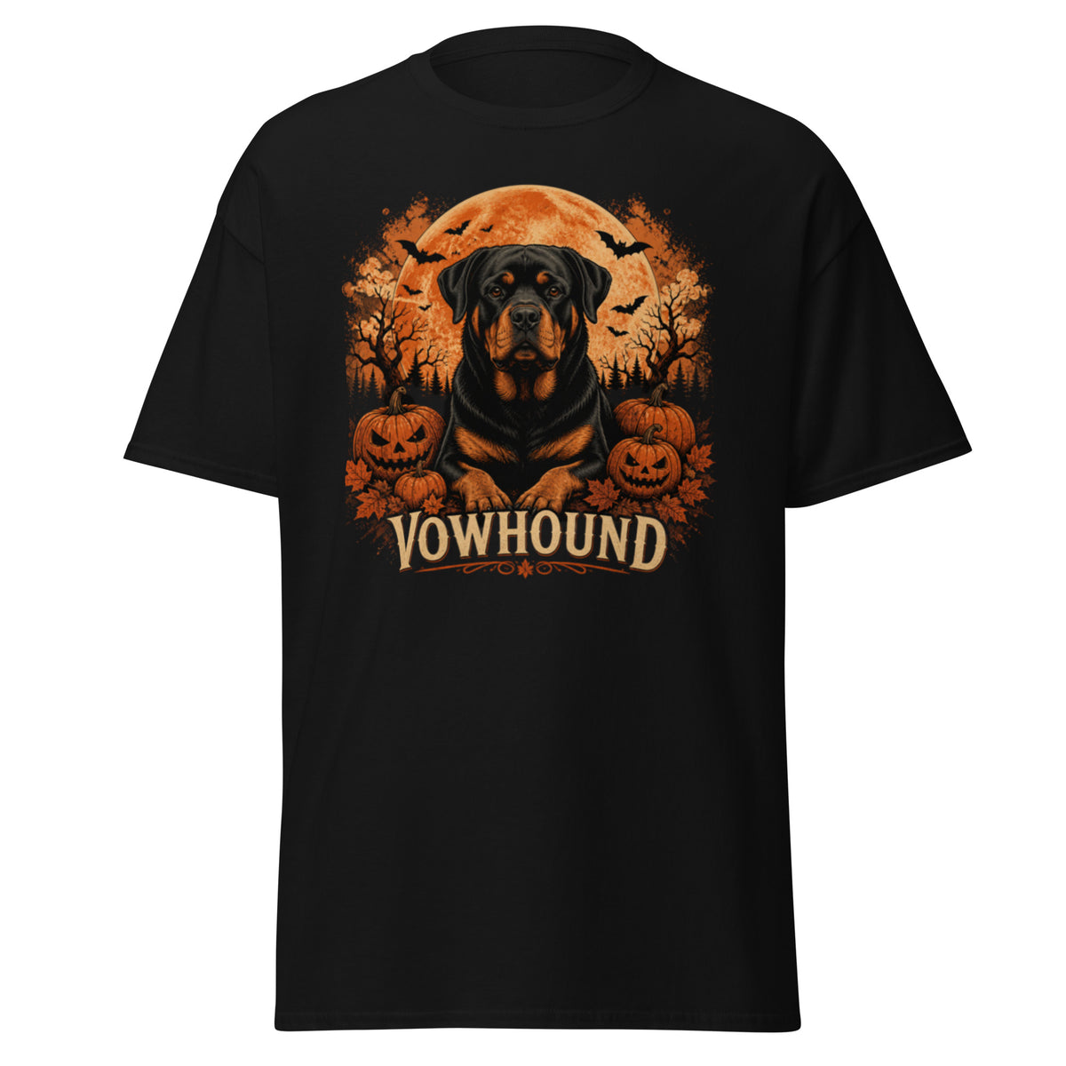 Black Rottweiler Moonlit Pumpkin Halloween T-Shirt product mockup