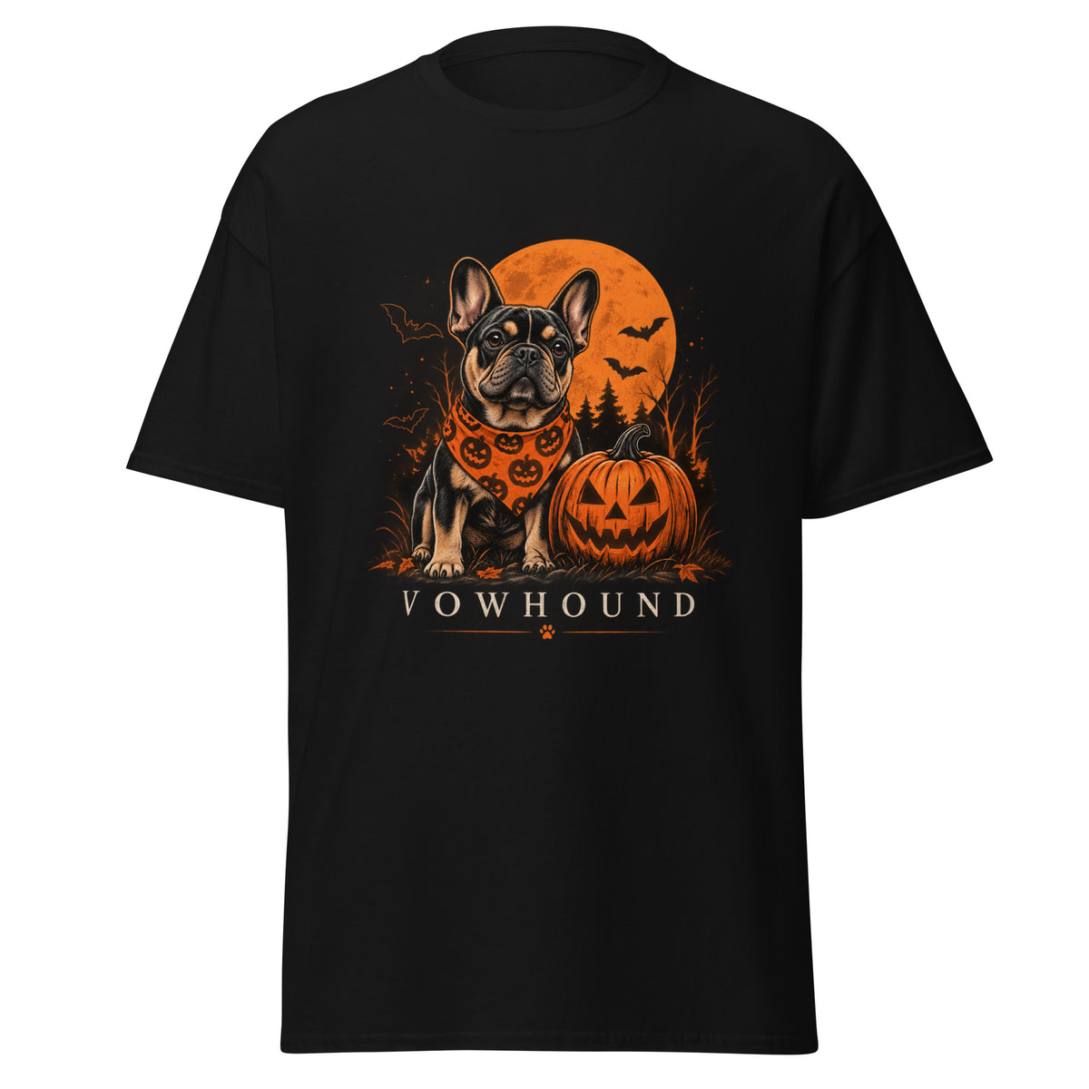 Black French Bulldog Pumpkin Night Halloween T-Shirt product mockup