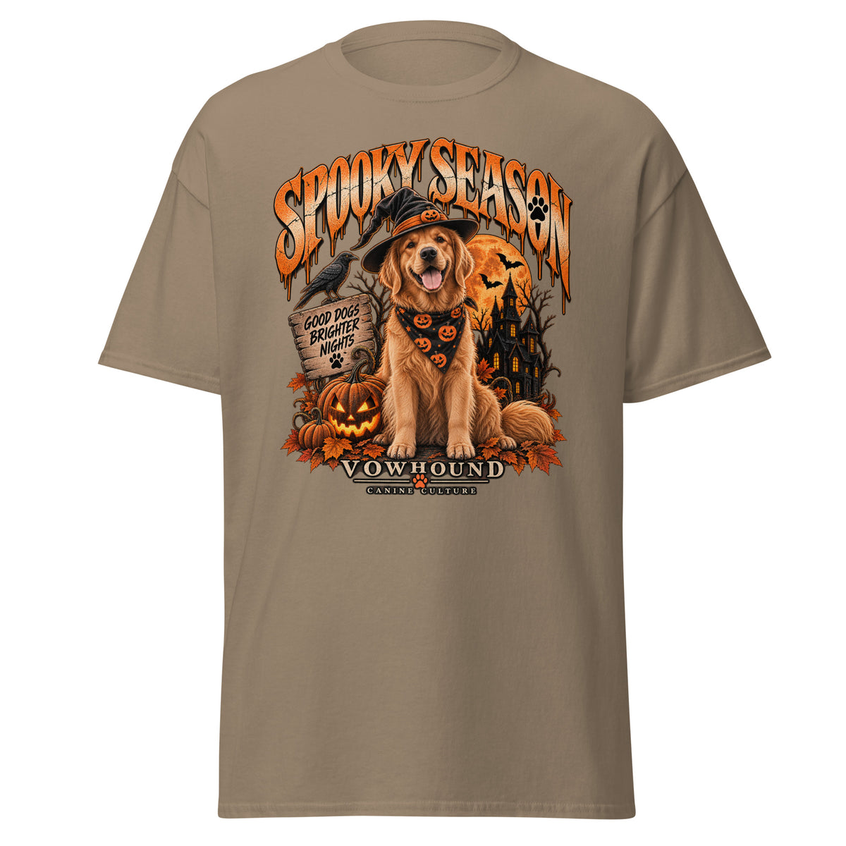 Spooky Season Halloween dog graphic T-shirt by VOWHOUND in Brown Savana