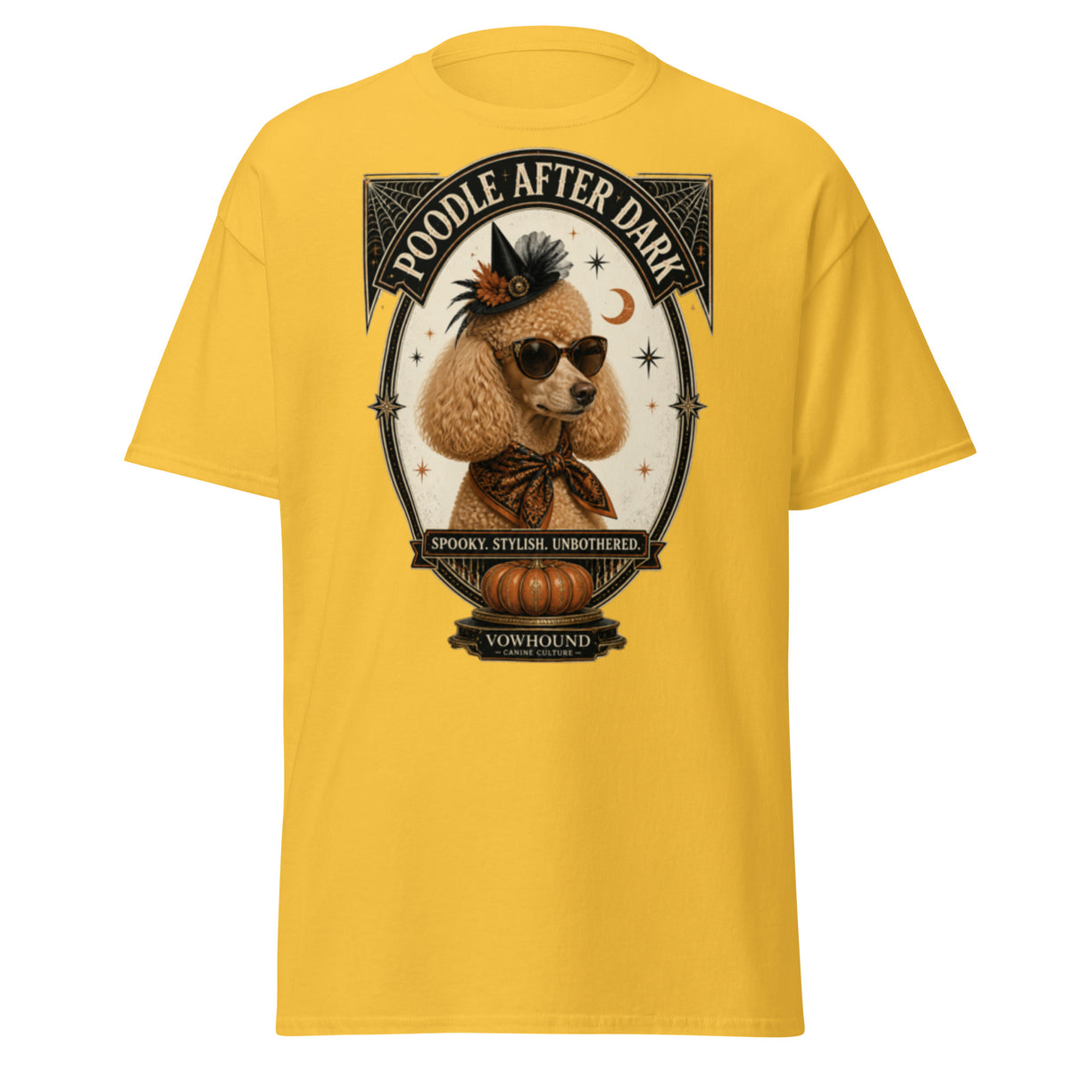 Poodle Spooky Stylish Unbothered Halloween graphic T-shirt by VOWHOUND in Daisy