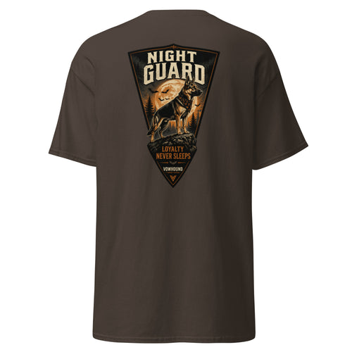 German Shepherd Night Guard Halloween T-shirt by VOWHOUND in Dark Chocolate – back print