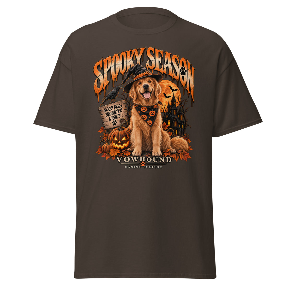 Spooky Season Halloween dog graphic T-shirt by VOWHOUND in Dark Chocolate