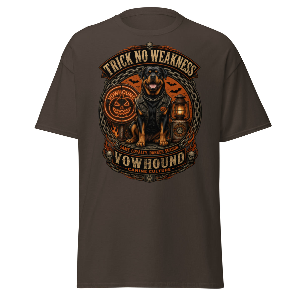 Will Trick for Treats Halloween dog graphic T-shirt by VOWHOUND in Dark Chocolate