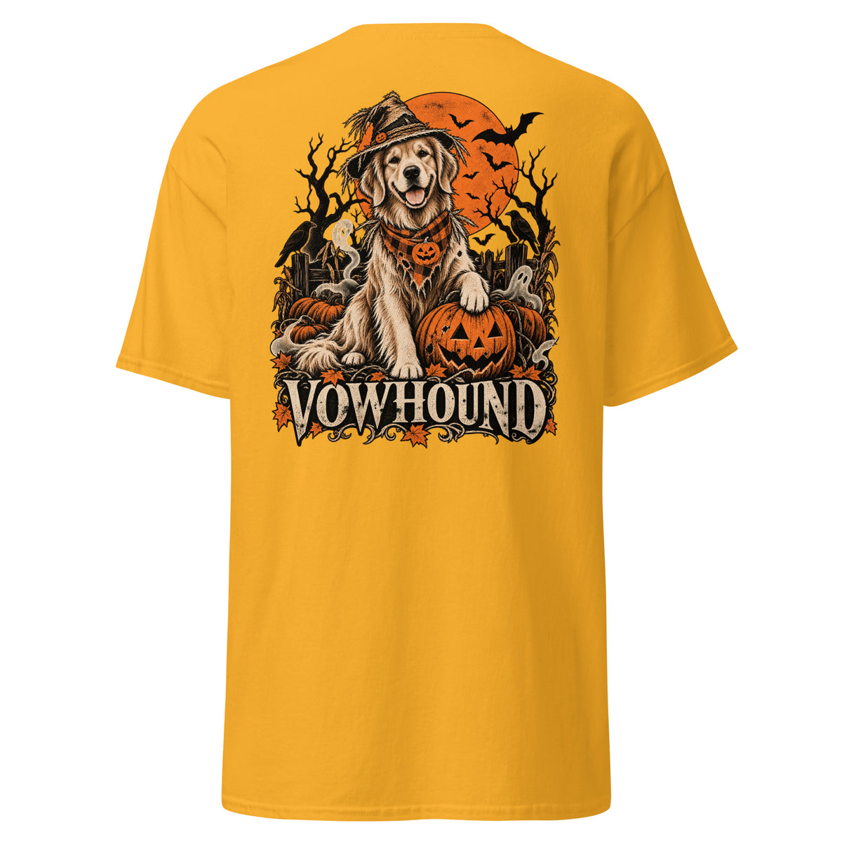 Gold Graveyard Guard Halloween Dog T-Shirt product mockup