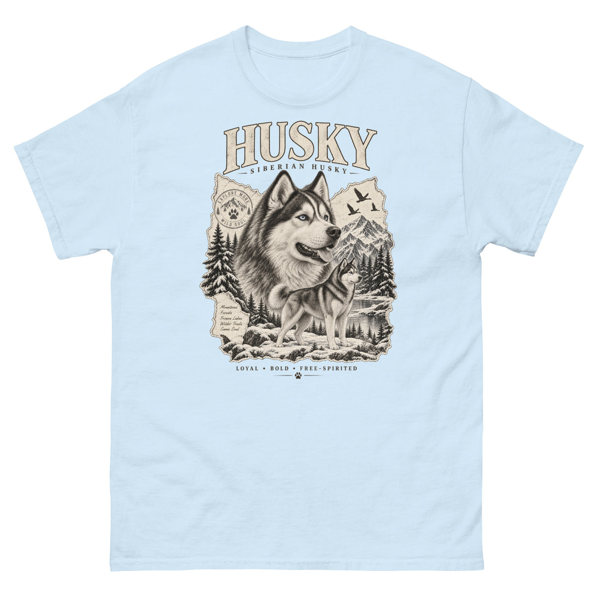 Light Blue VOWHOUND Husky Dog Lover Graphic T-Shirt product mockup