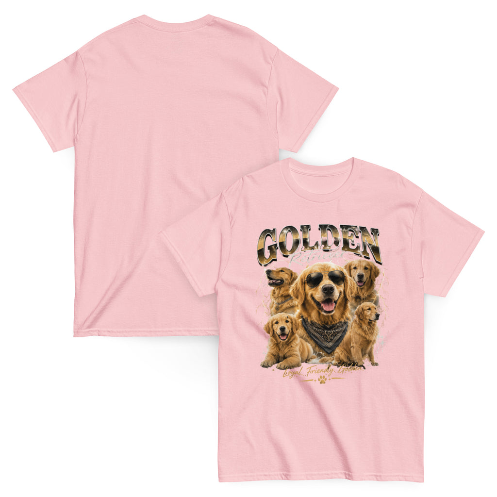 Light pink Golden G Golden Retriever T-shirt front-and-back view