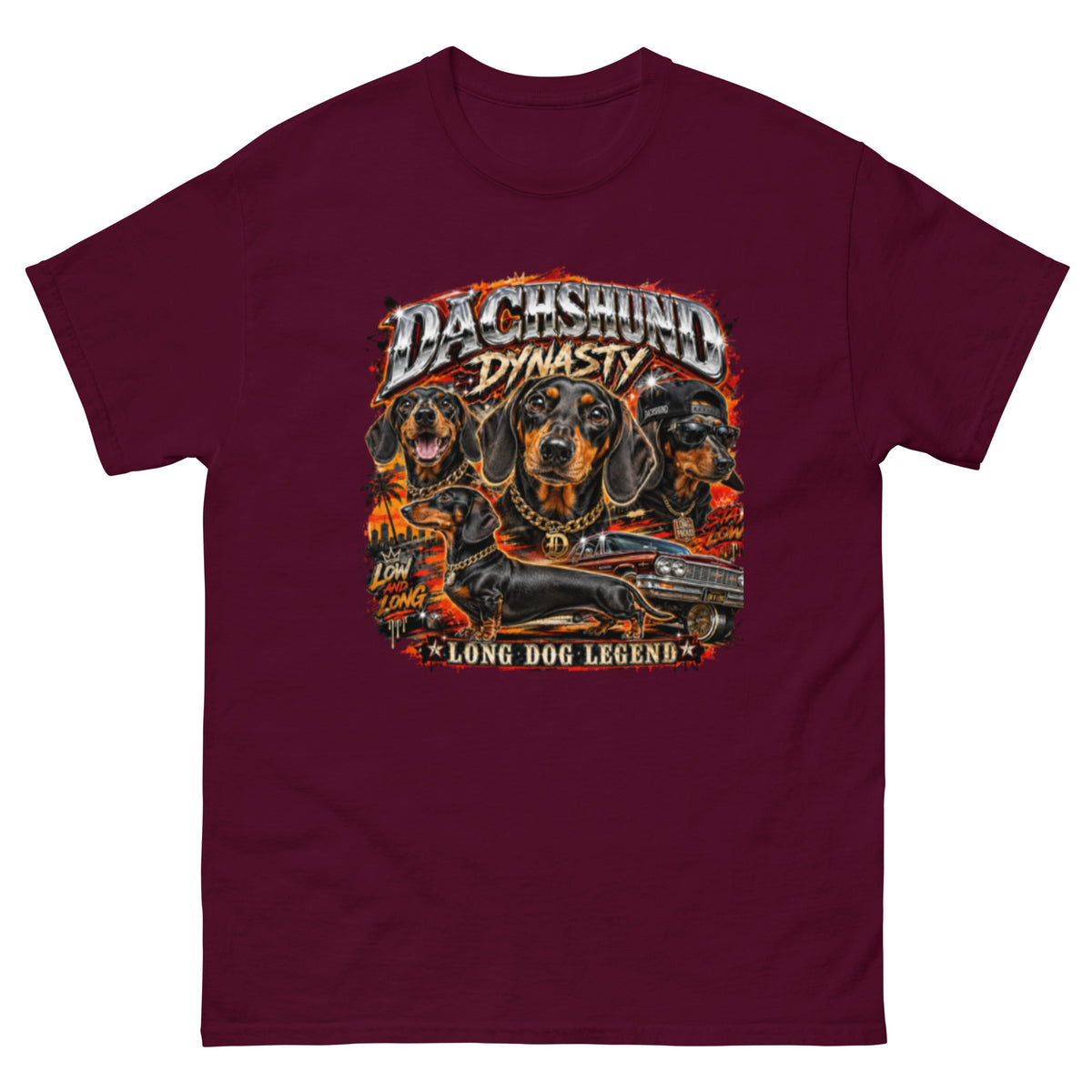 Maroon Dachshund Dynasty Wiener Dog T-shirt