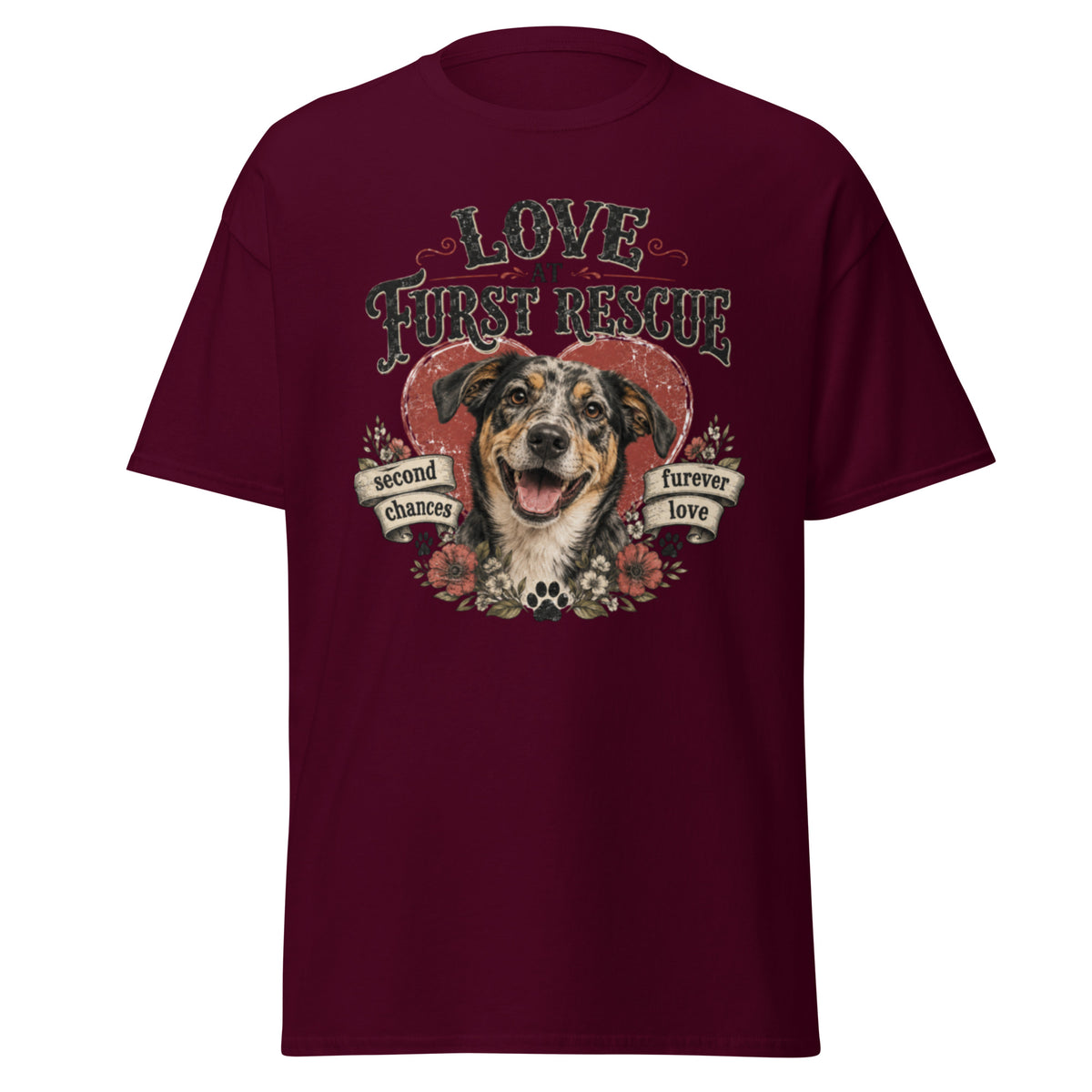Maroon VOWHOUND Off-Leash Spirit graphic T-shirt front view
