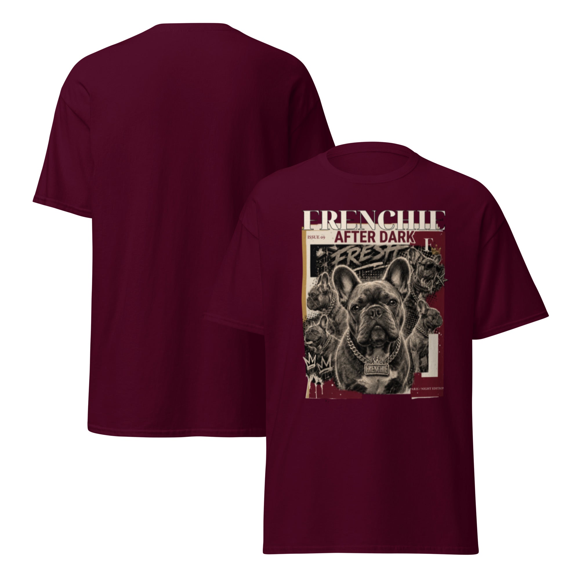 Maroon Bulldog T-shirt front-and-back view