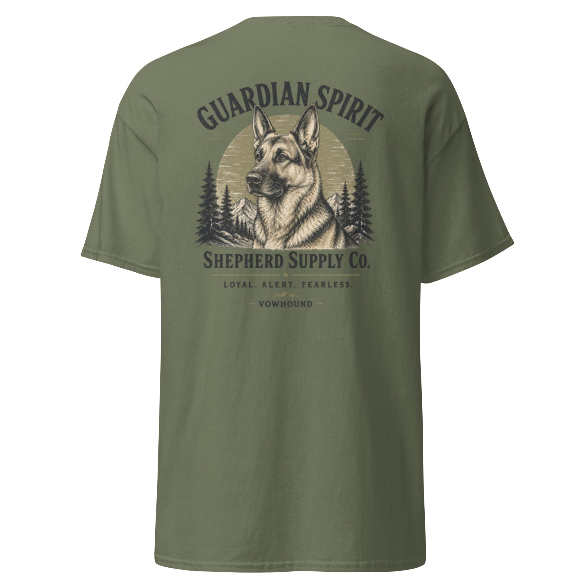 Military green VOWHOUND Canine Legacy back-print T-shirt back view