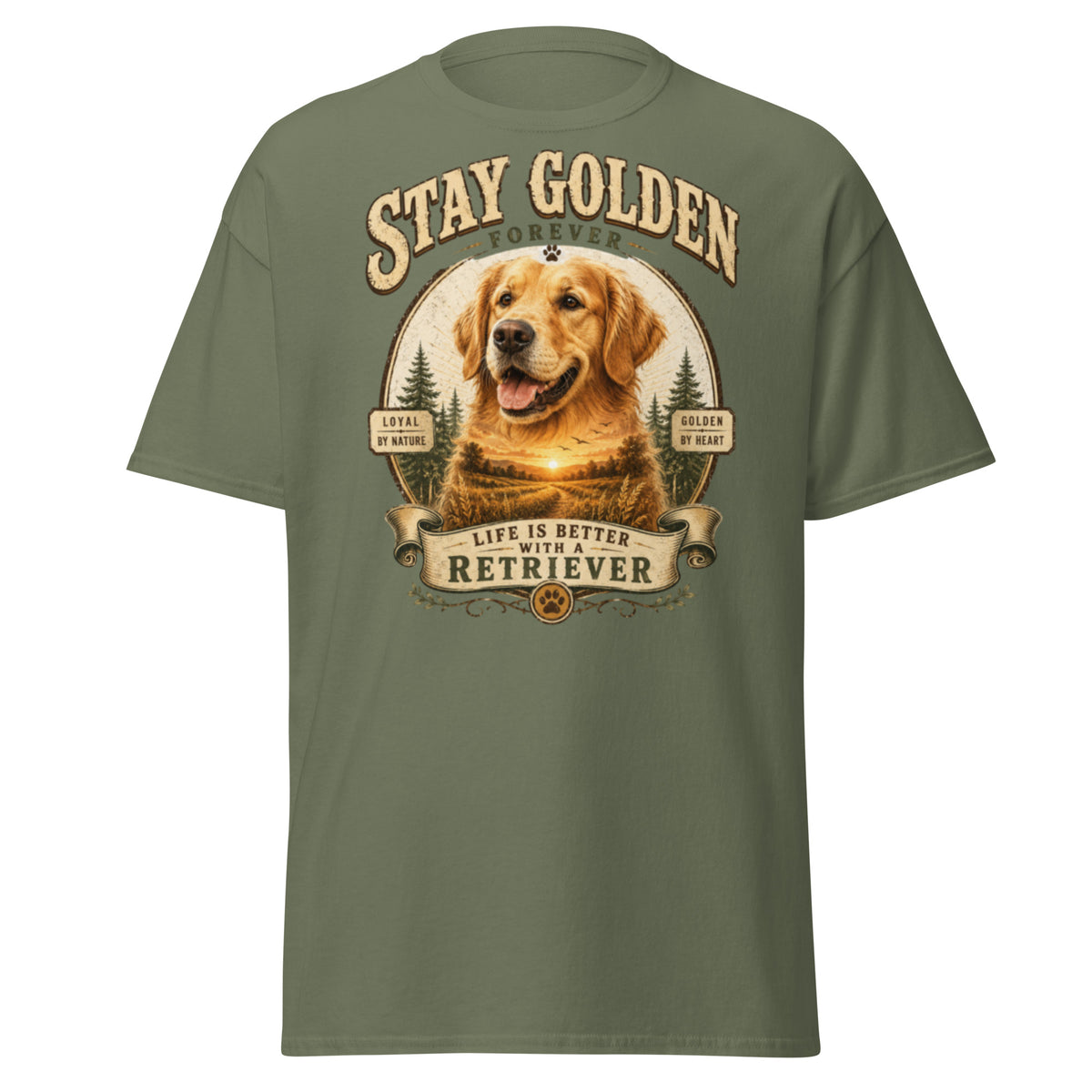 Military green VOWHOUND Canine Everyday graphic T-shirt front view