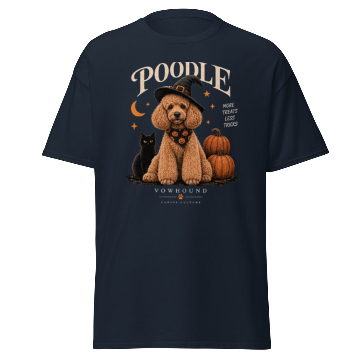 Poodle After Dark Halloween graphic T-shirt by VOWHOUND in Navy