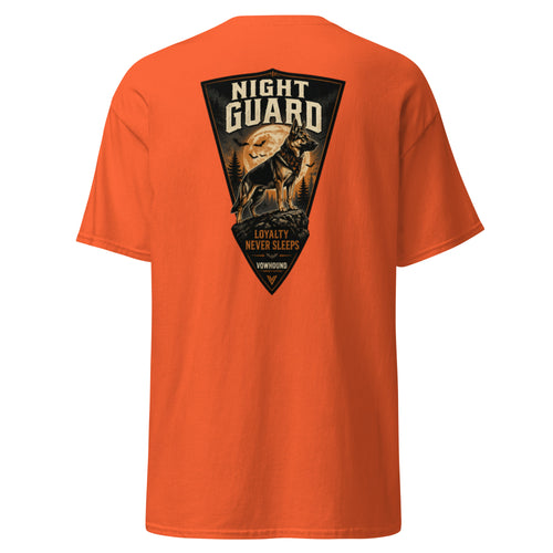 German Shepherd Night Guard Halloween T-shirt by VOWHOUND in Orange – back print