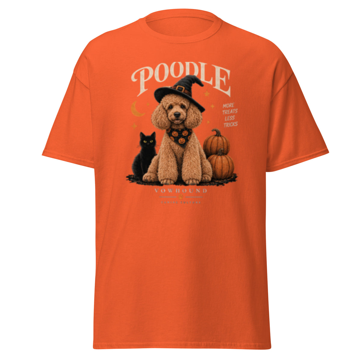 Poodle After Dark Halloween graphic T-shirt by VOWHOUND in Orange
