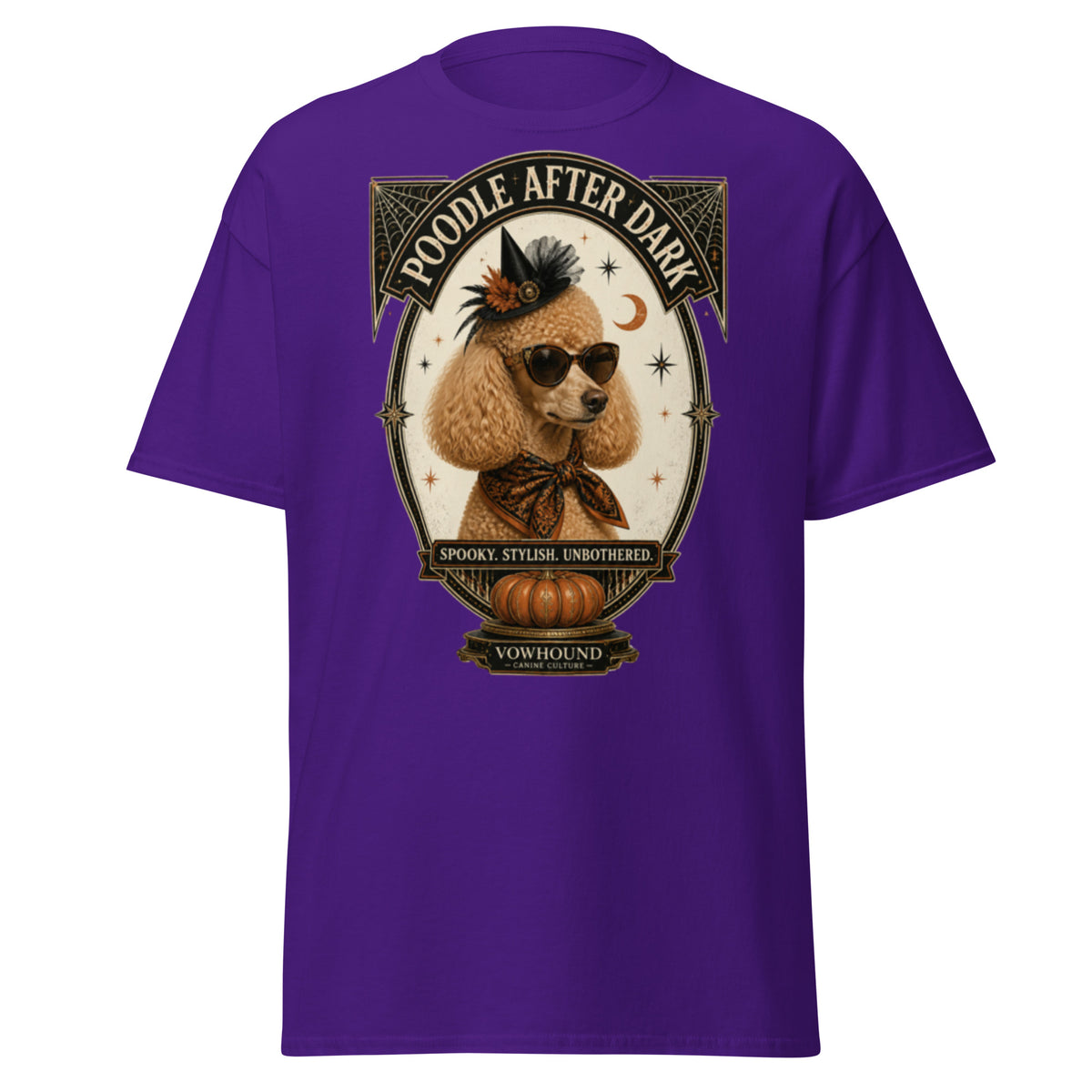 Poodle Spooky Stylish Unbothered Halloween graphic T-shirt by VOWHOUND in Purple