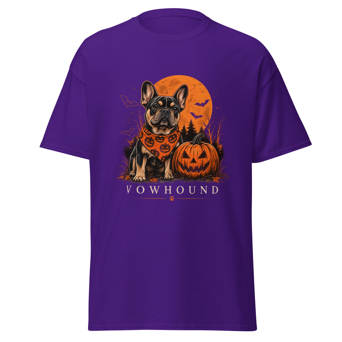 Purple French Bulldog Pumpkin Night Halloween T-Shirt product mockup