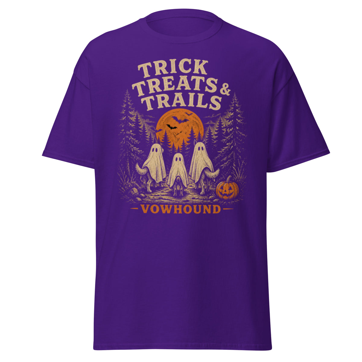 Purple Husky Trick Treats & Trails Halloween T-Shirt product mockup