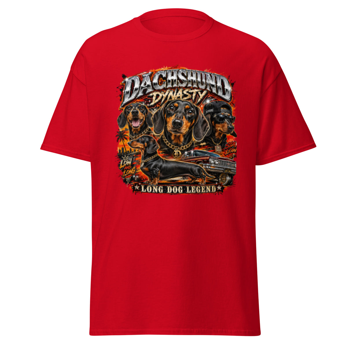 Red Dachshund Dynasty T-shirt alternate front view