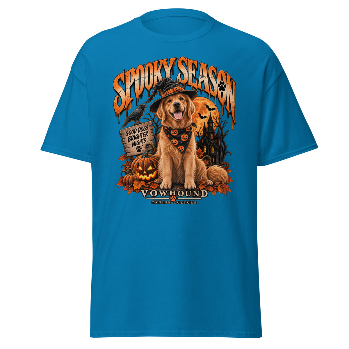 Spooky Season Halloween dog graphic T-shirt by VOWHOUND in Sapphire
