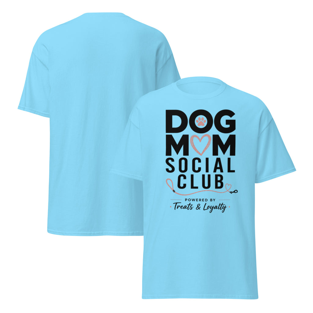 Sky blue VOWHOUND Canine Standard graphic T-shirt front-and-back view