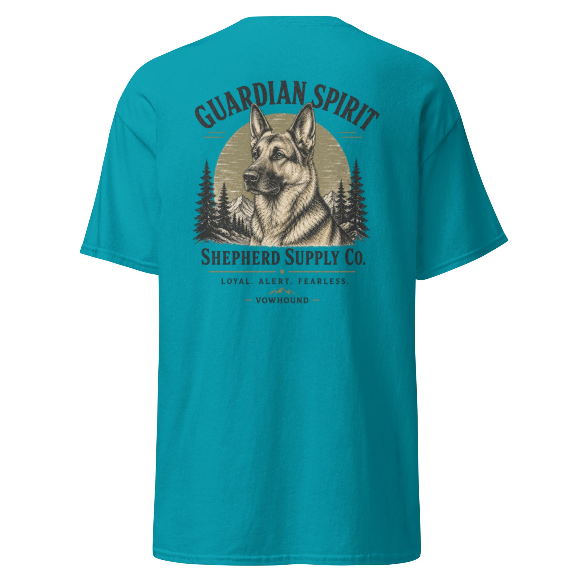 Tropical blue VOWHOUND Canine Legacy back-print T-shirt back view