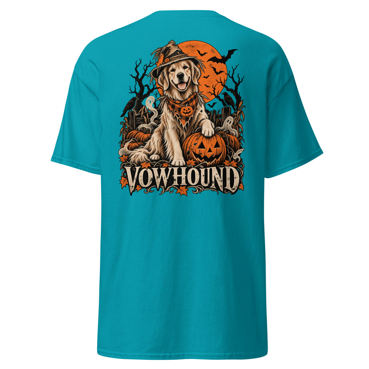 Tropical Blue Graveyard Guard Halloween Dog T-Shirt product mockup