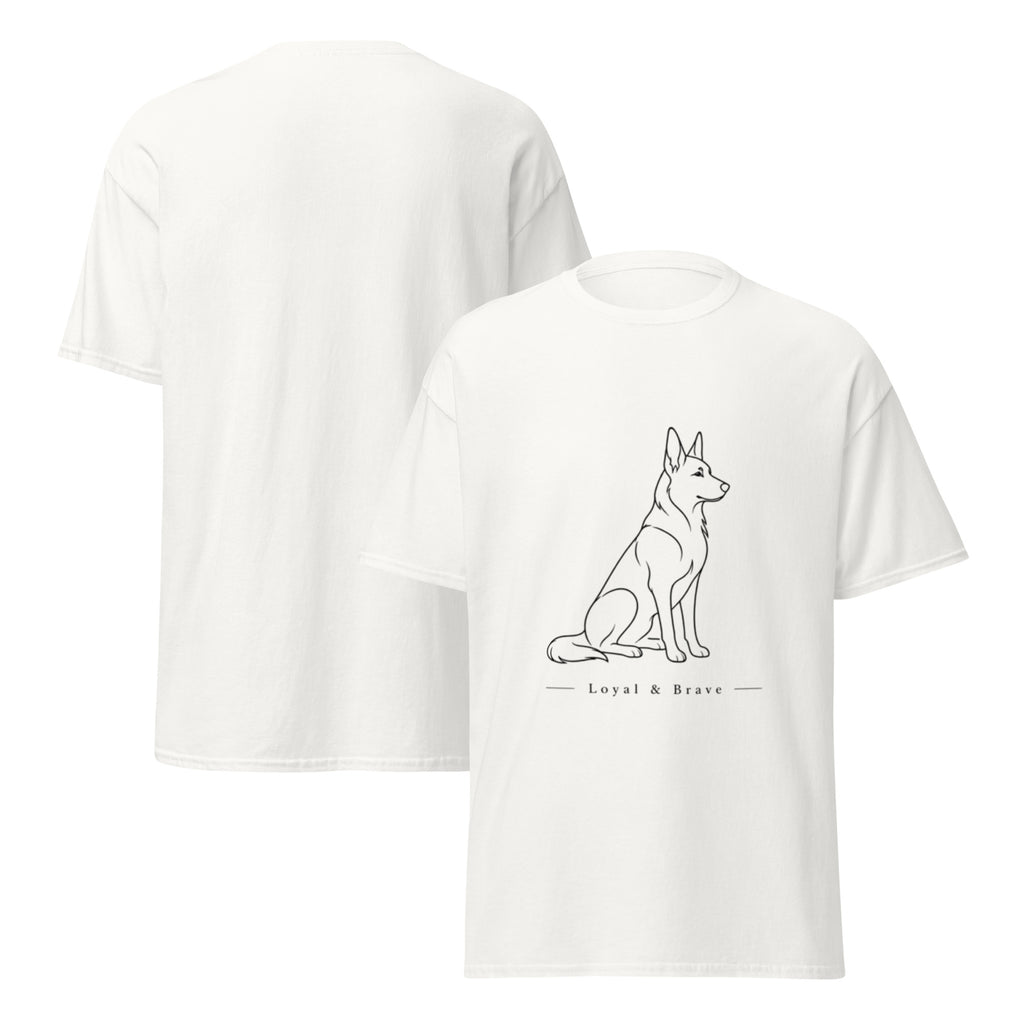 White German Shepherd front-and-back graphic T-shirt