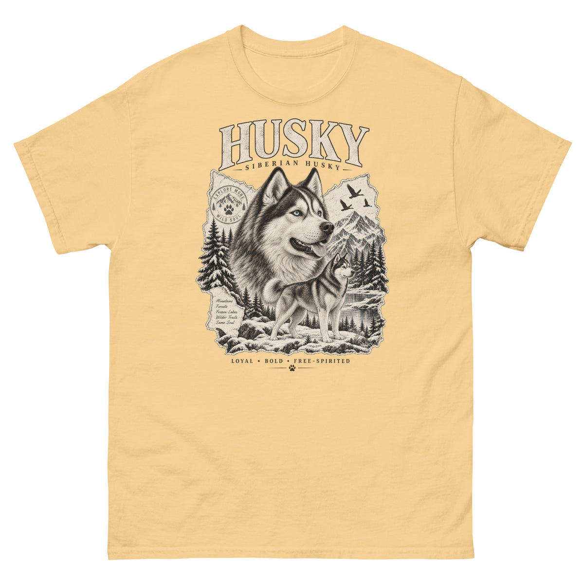 Yellow Haze VOWHOUND Husky Dog Lover Graphic T-Shirt product mockup