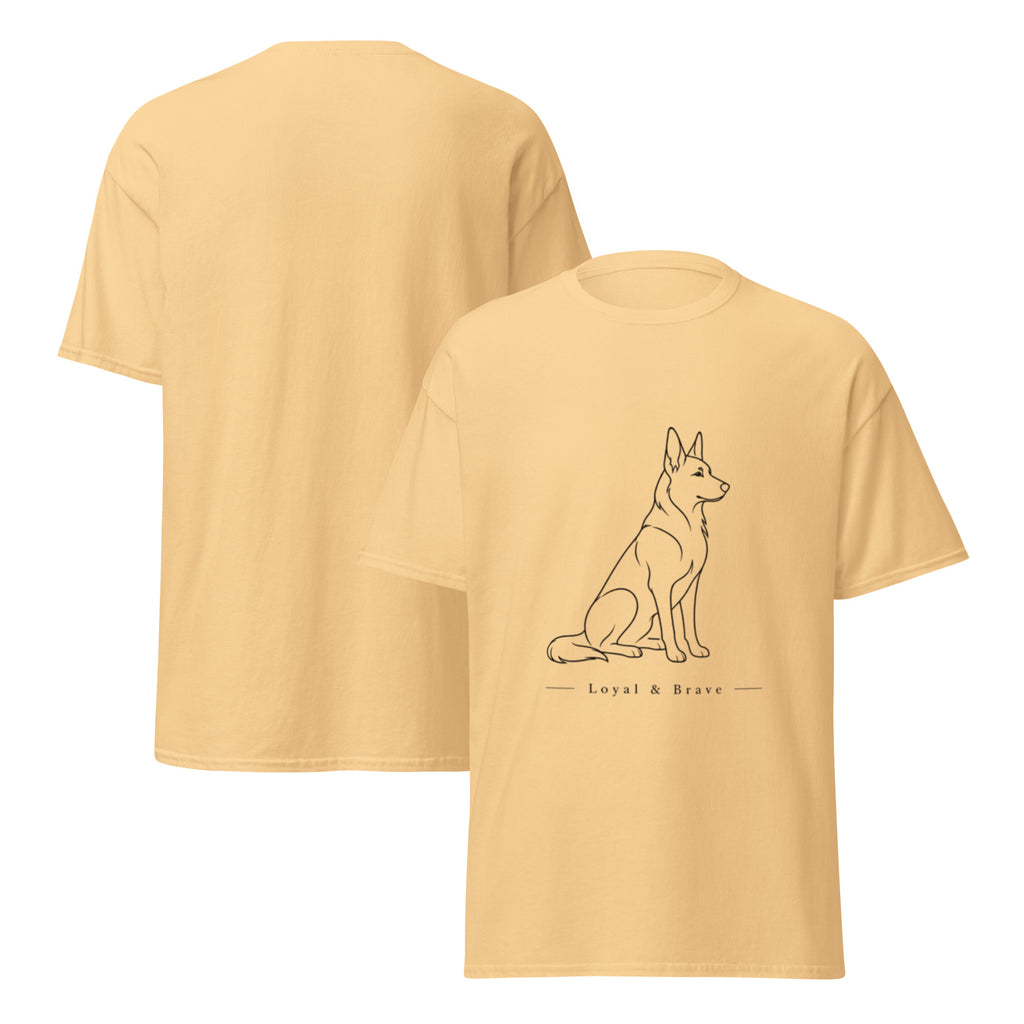 Yellow German Shepherd T-shirt front-and-back view