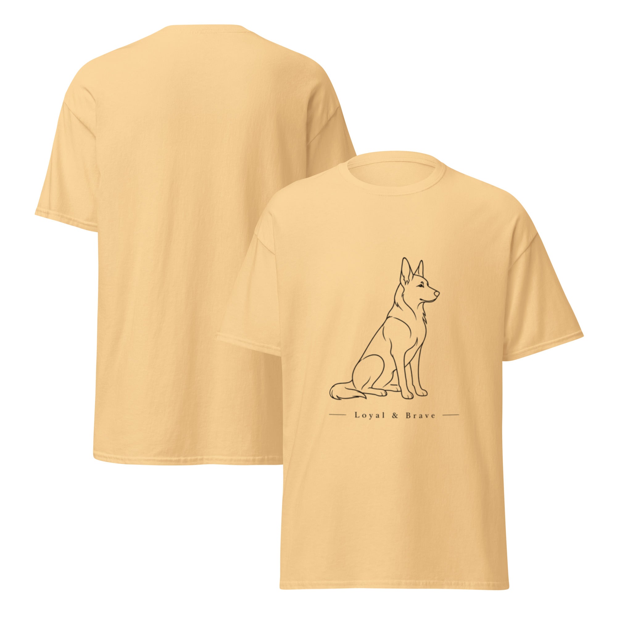 Yellow German Shepherd T-shirt front-and-back view