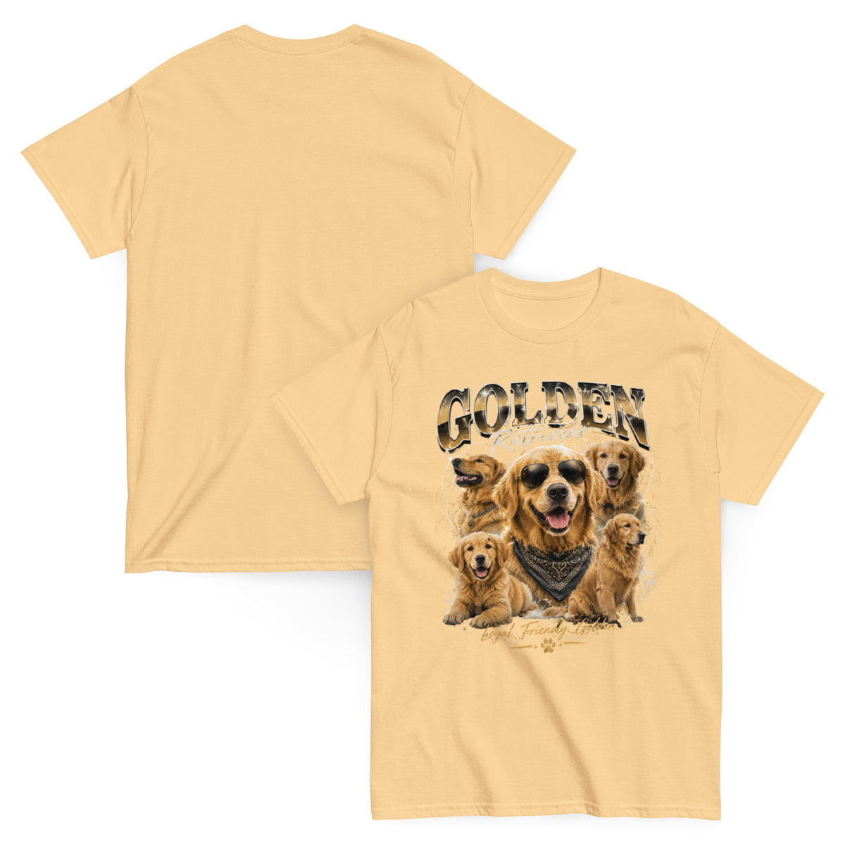 Yellow Golden G Golden Retriever T-shirt front-and-back view